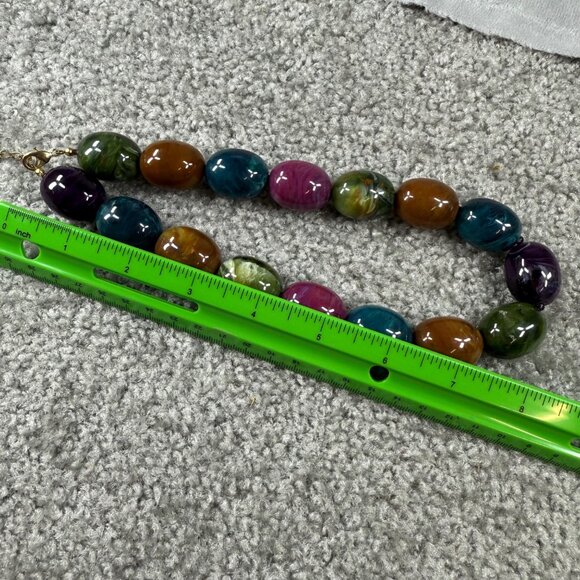 Multicolor Chunky Oval Bead Necklace Extender Chain Lobster Clasp Choker Adjusts - Picture 11 of 16